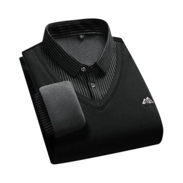 Imagem de Suéter Masculino De Inverno Grosso Com Gola Polo Forrado De Lã, Estilo