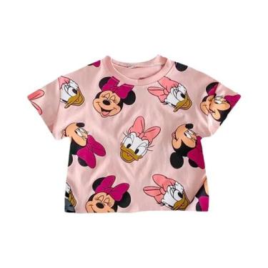 Imagem de Camisetas Infantis Estampadas Rosa Mickey Mouse 2 Peças Tops Infantis 