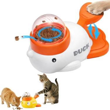 Imagem de Alimentador de gato de pato amarelo, brinquedo interativo para gatos de patinho, alimentador e dispensador para gatos internos, brinquedo de quebra-cabeça QI de estimulação mental para cães pequenos