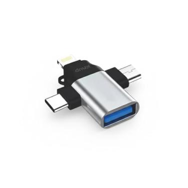 Imagem de Adaptador OTG 3 em 1 com USB 3.0 Compatível com iPhone e Android Modelo Tipo C Micro USB Ideal para Pendrive Mouse Teclado e Cartão de Memória