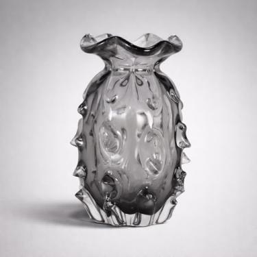 Imagem de Murano Vaso de Vidro Artesanal Cinza Quartzo, Estilo Trouxinha, Design Texturizado, 15x23cm