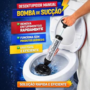 Imagem de Desentupidor Manual de Vaso Sanitário com Bomba de Pressão e Sucção, Sistema sem Produtos Químicos, Preto, para Ralos e Pias