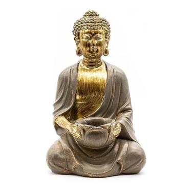 Imagem de Estátua Buda Decorativo Hindu Poliresina Porta Vela 23 X 12