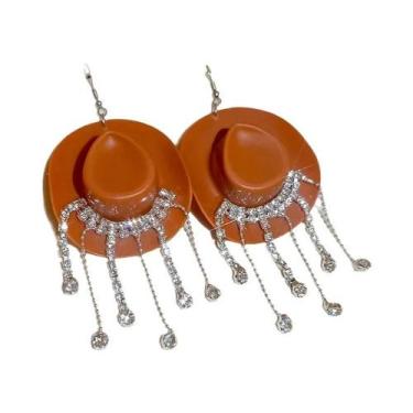 Imagem de Brincos De Chapéu De Cowboy Com Franjas De Strass Brilhantes Para Mulh