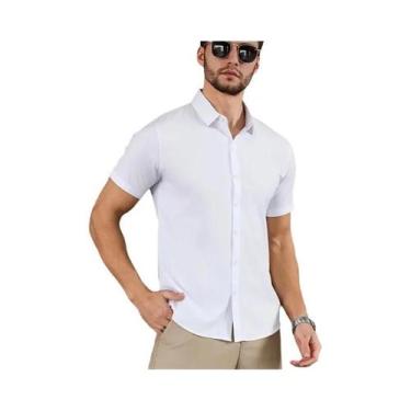 Imagem de Camisa Masculina Casual De Negócios De Manga Curta, Cor Sólida, Confor
