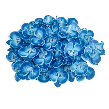Imagem de ARTIFIPLANT Orquídeas falsas cabeças de flores artificiais, cabeças de orquídeas falsas para decoração de buquê floral de casamento, bricolage, artesanato, decoração de chá de panela (80, azul)