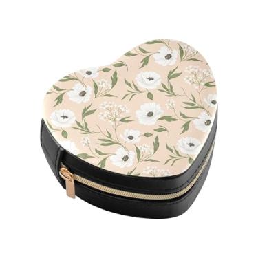 Imagem de Burbuja Caixa de joias com flores em forma de coração, mini estojo de viagem para mulheres e meninas, organizador portátil de armazenamento para brincos, anéis, colares e pulseiras