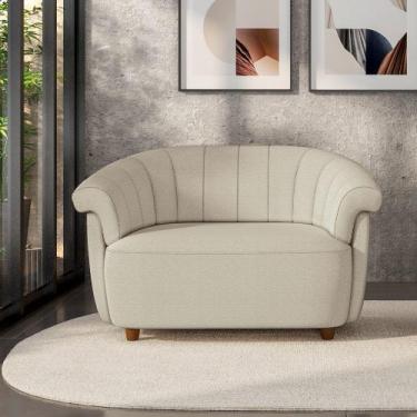 Imagem de Sofá Namoradeira Decorativa Latvia 150cm Pés de Madeira Bouclê Bege G4