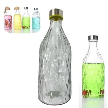 Imagem de Garrafa De Vidro Agua 1 Lt Tampa Inox E Silicone