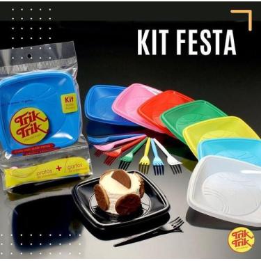 Imagem de Pratos De Bolo Descartáveis Kit C/garfos 40un Várias Cores - Trik Trik