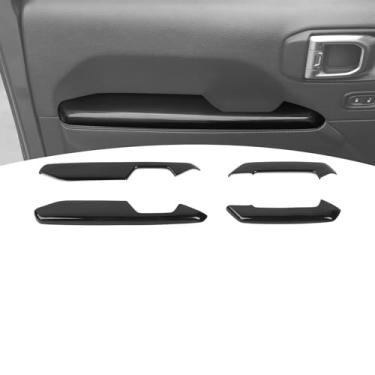 Imagem de PDKLIN Capa de acabamento para painel de apoio de braço de porta interna preta para Jeep Wrangler JL JLU 2018+ para Gladiator JT 2020-Present ABS Acessórios interiores 4 peças