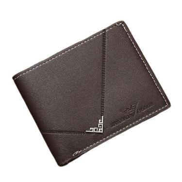 Imagem de Carteira masculina fina de couro com bloqueio de RFID, bolso frontal, dobrável, minimalista, porta-cartões de crédito, clipe para dinheiro, Café, Clássico