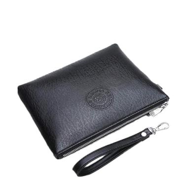 Imagem de Bolsa masculina de couro sintético macio com zíper e alça, Preto