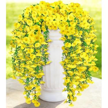Imagem de Blurap Flor artificial para uso ao ar livre, 6 peças de flores artificiais falsas de glória matinal, resistente a UV, glória matinal, flor falsa realista para decoração de varandas de jardim de