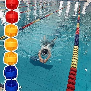 Imagem de Linhas de pista de piscina com flutuadores - Divisores de corrida de segurança de 1 m/5 m/10 m - Boias de corda de piscina duráveis para piscinas de 5,9 m e 5,5 m - Ideal para natação e treinamento