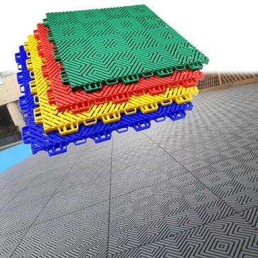 Imagem de Azulejos de quadra de basquete ao ar livre para crianças - Tapetes de piso modulares antiderrapantes interligados de 30 cm para sala de jogos, deck e quintal - Azulejos coloridos à prova de