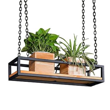 Imagem de Suporte criativo para plantas de teto – Suporte de vaso de flores suspenso de madeira e metal, prateleira flutuante de armazenamento para bar, decoração de casa, disponível em tamanhos de 60/80/100