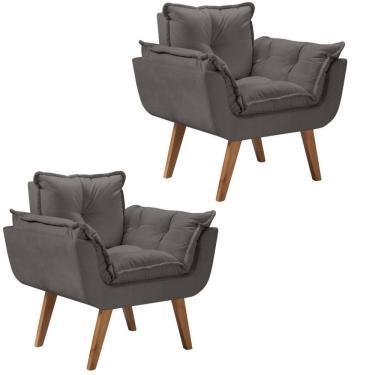 Imagem de Kit 2 Poltronas Opalla Pés Palito 1 Lugar Cinza