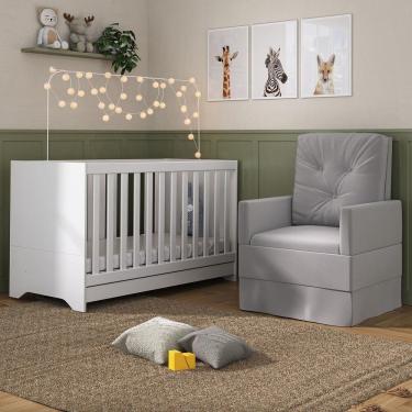Imagem de Berço 3X1 Com Colchão Incluso E Poltrona De Amamentação Elza Mp4088 Branco/Cinza Branco/Cinza
