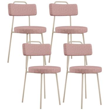 Imagem de Kit 04 Cadeiras Decorativa Estofada Para Sala De Jantar Barcelona Arena L02 Linho Rosa - Lyam Decor