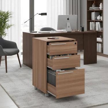 Imagem de Gaveteiro Arquivo com Rodízios Maia 3 Gavetas com Chave Castanho - Pol