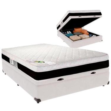 Imagem de Cama Box Baú Viúvo e Colchão Roma Molas Ensacadas Luckspuma Branco