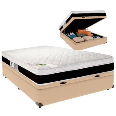 Imagem de Cama Box Baú Viúvo e Colchão Roma Molas Ensacadas Luckspuma Ocre