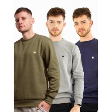 Imagem de Kit 3 Blusa Masculina Moletom Fechado Sem Capuz-Masculino