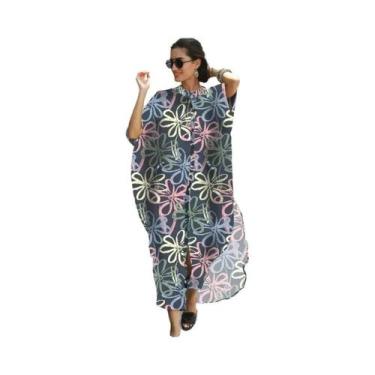 Imagem de Vestido Kaftan De Praia Com Botões Para Mulheres plus Size, Saída De P