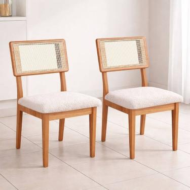 Imagem de Kit 2 Cadeiras de Jantar Assento Estofado em Tecido de Linho com Encosto em Tela Mdf Freijó / Cesare Claro