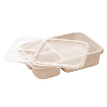 Imagem de Marmita de Bambu e PP Lines SalmÕ com Tampa 3 Compartimentos 22,5x15cm