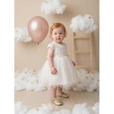 Imagem de Vestido Infantil Bebe Ana Livia Off Branco para Batizado, G, Bege