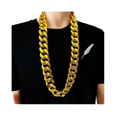 Imagem de Colar Masculino Grande De Corrente Grossa Em Acrílico Dourado, Estilo 