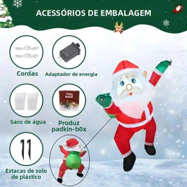 Imagem de Papai Noel Inflável Para Janela Com Luzes LED - Modelo De Decoração De