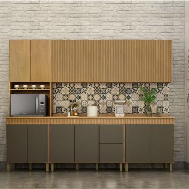 Imagem de Cozinha Completa 5 Peças Dakota Com Aéreo Fresado Em Mdf/mdp Marrom/cinza
