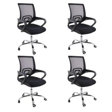Imagem de Kit 4 Cadeiras De Escritório Oficial Begonia Tela Mesh Ergonômica Preto