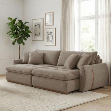 Imagem de Sofá-cama 2 Lugares Retrátil Reclinável 190cm Linho com Molas Ensacadas Apolo Bege