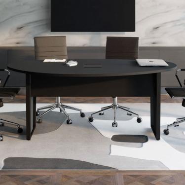Imagem de Mesa de Reunião Orgânica 180x105cm com Caixa de Tomadas e Pés em Metal Corporate Preto