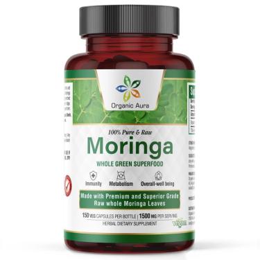 Imagem de Cápsulas De Folha De Moringa Organic Aura 1500Mg 150 Hpmc Veg-Unissex
