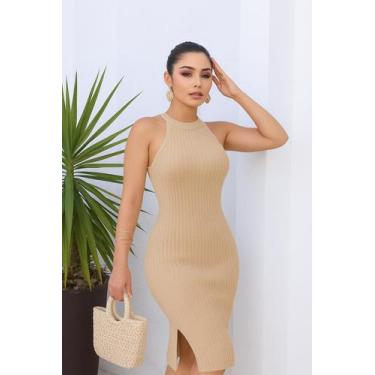 Imagem de Vestido Feminino Midi Canelado em Linha Moda Casual Elegante - Organik