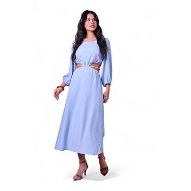 Imagem de Vestido Feminino Comprido Alça - Rabbithos, M, Azul claro