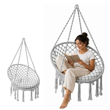 Imagem de Rede Cadeira Balanco Suspensa Algodao Macrame Teto Casa Varanda Quintal Jardim Area Deck Resistente Confortavel Lazer