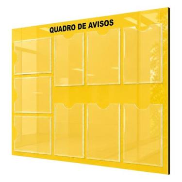 Imagem de Quadro Avisos Gestão Mural Recado 9 Displays A4 Acm Amarelo - DC Expre