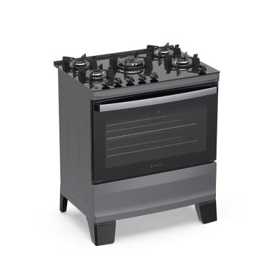 Imagem de Fogão de Piso 5 Bocas a Gás Atlas Agile Up Glass com Mesa de Vidro Temperado Acendimento Automático Titânio Bivolt