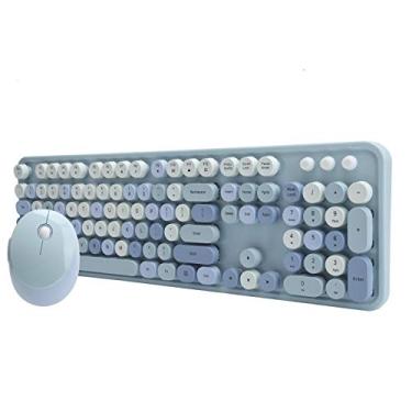 Imagem de Teclado Mouse Combo, suporte ajustável Convenientes botões multimídia de mouse sem fio Mouse de 5 teclas para Windows XP / win7 / win8 / win10(Versão de cor azul doce misturada)