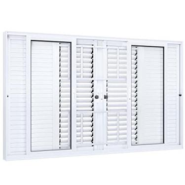 Imagem de Janela Veneziana Alumínio de Correr Central Flex 4 Folhas Móveis e 2 Fixas com Grade Lucasa Eccellente 100cmx200cm Branco