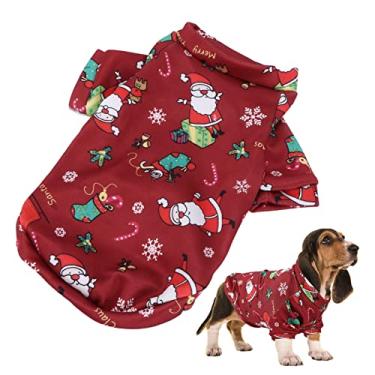 Imagem de Roupas de Natal para cães, estampa de desenho animado de Papai Noel vermelho mais veludo fantasia de Natal para cães refrescante, adorável para animais de estimação, acessórios de Natal para festa (G)