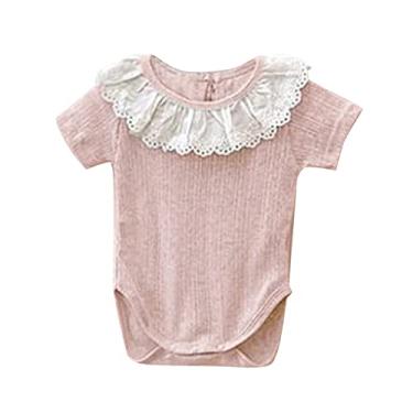Imagem de Body de manga curta de algodão com gola de renda para recém-nascidos e meninos para meninas (rosa, 6 a 12 meses)