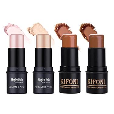 Imagem de SUMEITANG Bastão de base com contorno creme, caneta iluminadora e bronzeadora, lápis de brilho facial e sombra, maquiagem de longa duração, realce bronzeador em bastão creme