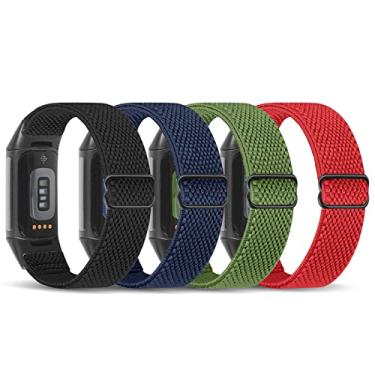 Imagem de enkic Pulseiras de nylon elásticas compatíveis com Fitbit Charge 6/Charge 5, pacote com 4 pulseiras de reposição para Fitbit Charge 5/Charge 6 masculina e feminina